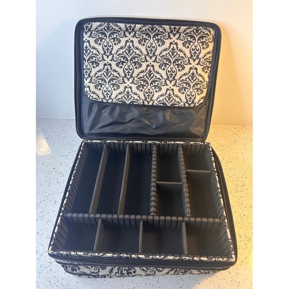 Joy Mangano Travel Jewelry Organizer Black White Damask Gold Hardware Case - Picture 6 of 10